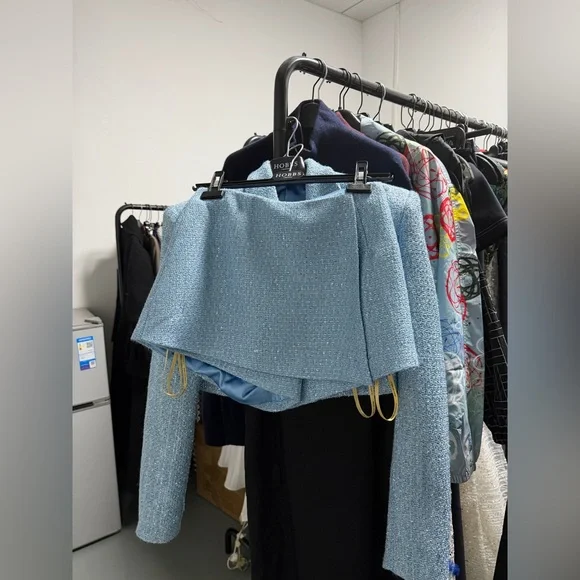 Bronx & Banco Blair Blue Tweed Silver Sequin Embellished Mini HighRise Shorts XS - Picture 12 of 16